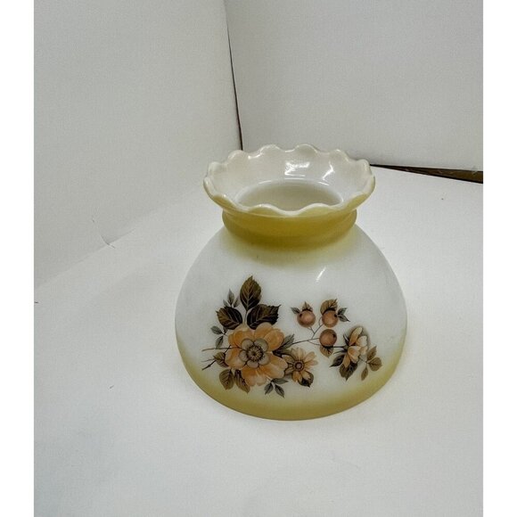 Vintage Heavy Milk Glass Lampshade Yellow Floral Design Mid Century Style - Picture 1 of 8